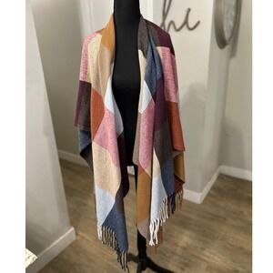 Plaid Fringe Wrap Scarf Shawl Poncho Multicolored Women's Great Gift